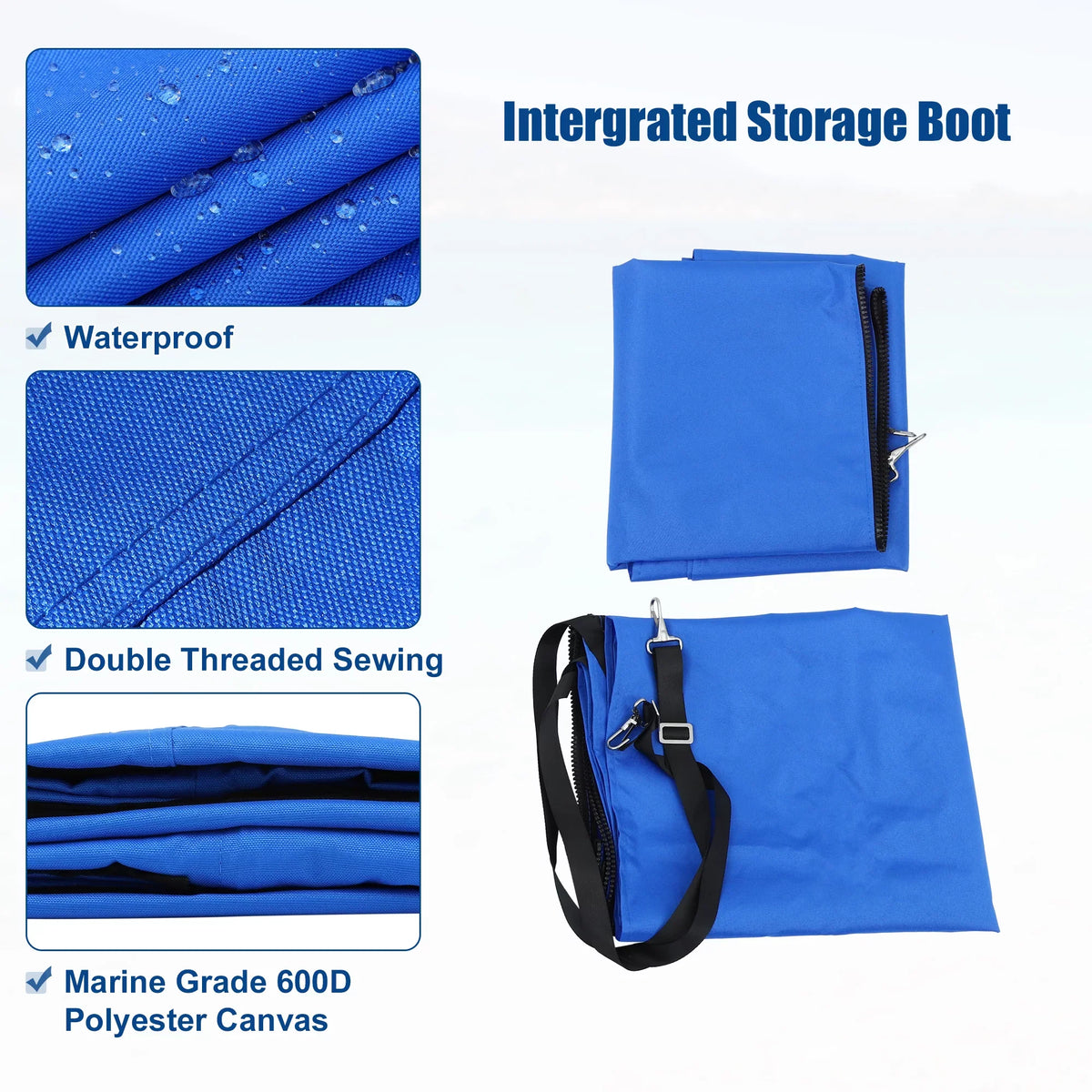 Unique Bargains 600D 4 Bow 8'L x 54"H x 67"-72"W Bimini Top Canvas wrap with Detachable Side Blocks Storage Boot Blue