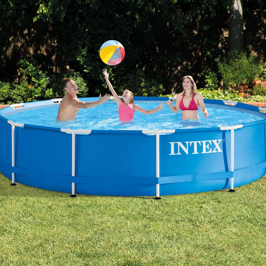 Intex Metal Above Ground Pool w/ Pump, Filter Cartridge 6 Pack, and protector