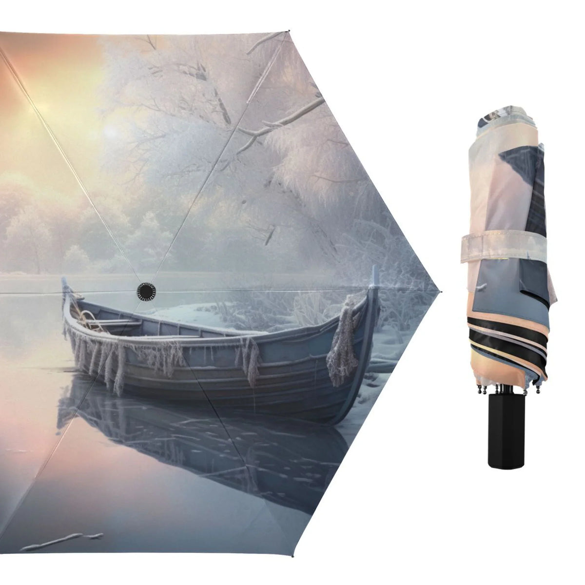 Winter Snow with craft Compact Folding Umbrella for Rain Windproof Travel Umbrella UPF 50+ Lightweight Packable Arc Size