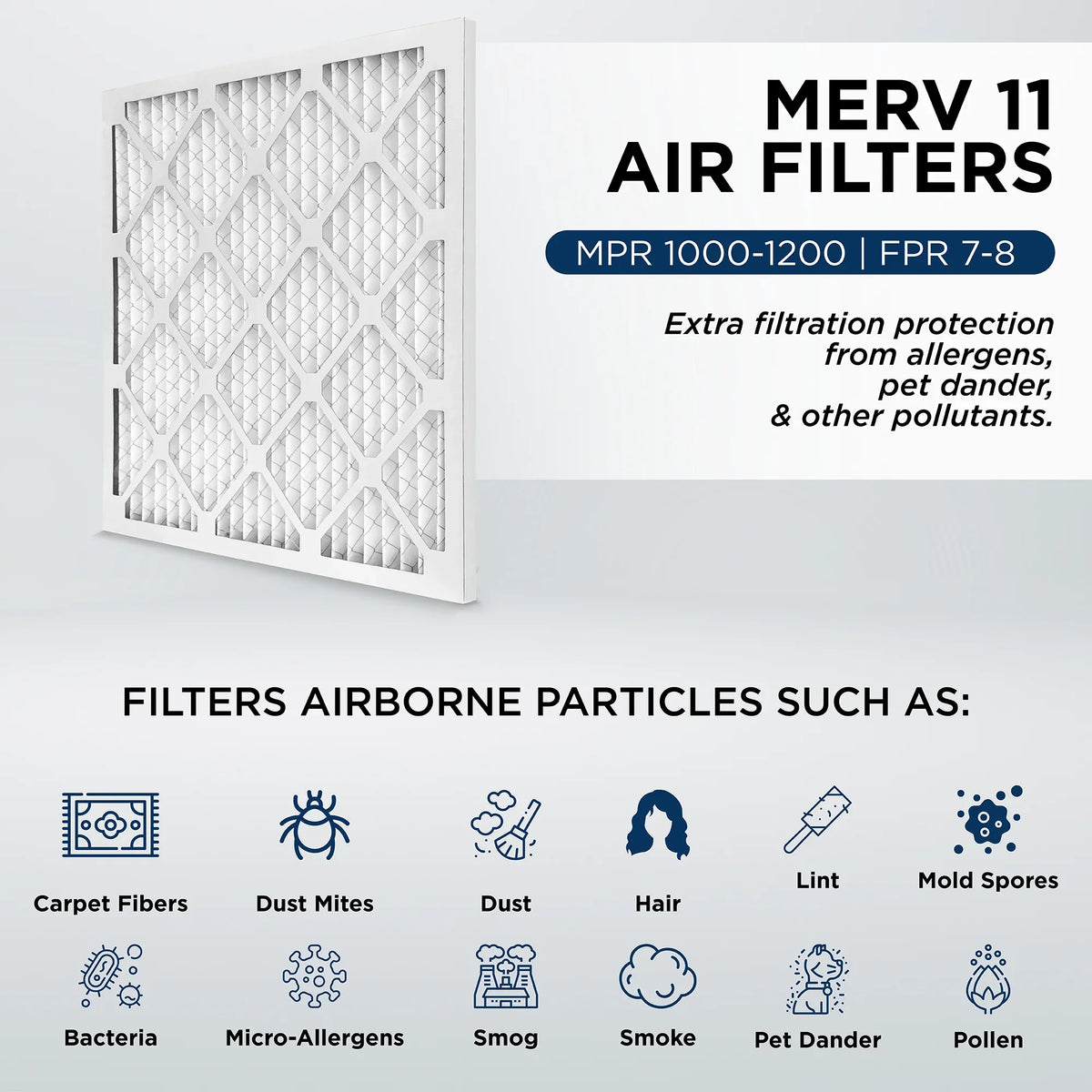 Actual Size: 15-1/2 x 24-1/2 x 1-3/4. Quantity 6. 16x25x2 MERV 11, MPR 1000 Pleated AC Furnace 2" Air Filters by Pamlico