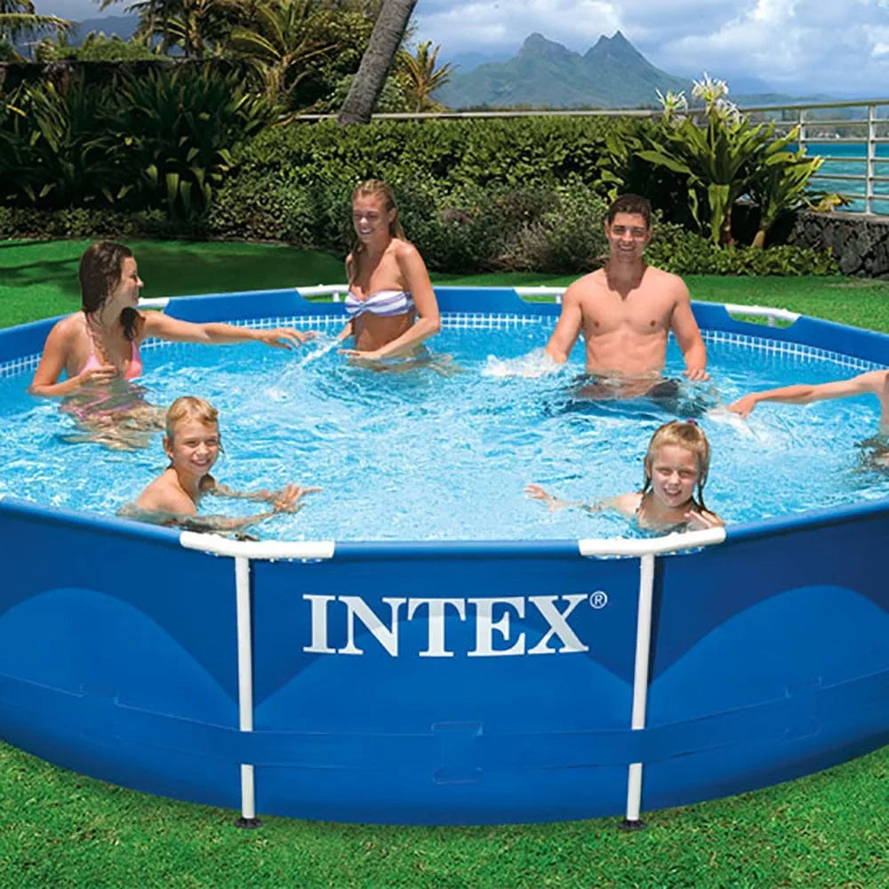Intex Metal Above Ground Pool w/ Pump, Filter Cartridge 6 Pack, and protector