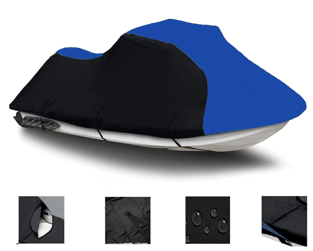 BLACK / BLUE HEAVY-DUTY, 600 DENIER PWC Jet Ski protector suitable for 1994 1995 1996 1997 1998 Kawasaki STX 750 Trailerable