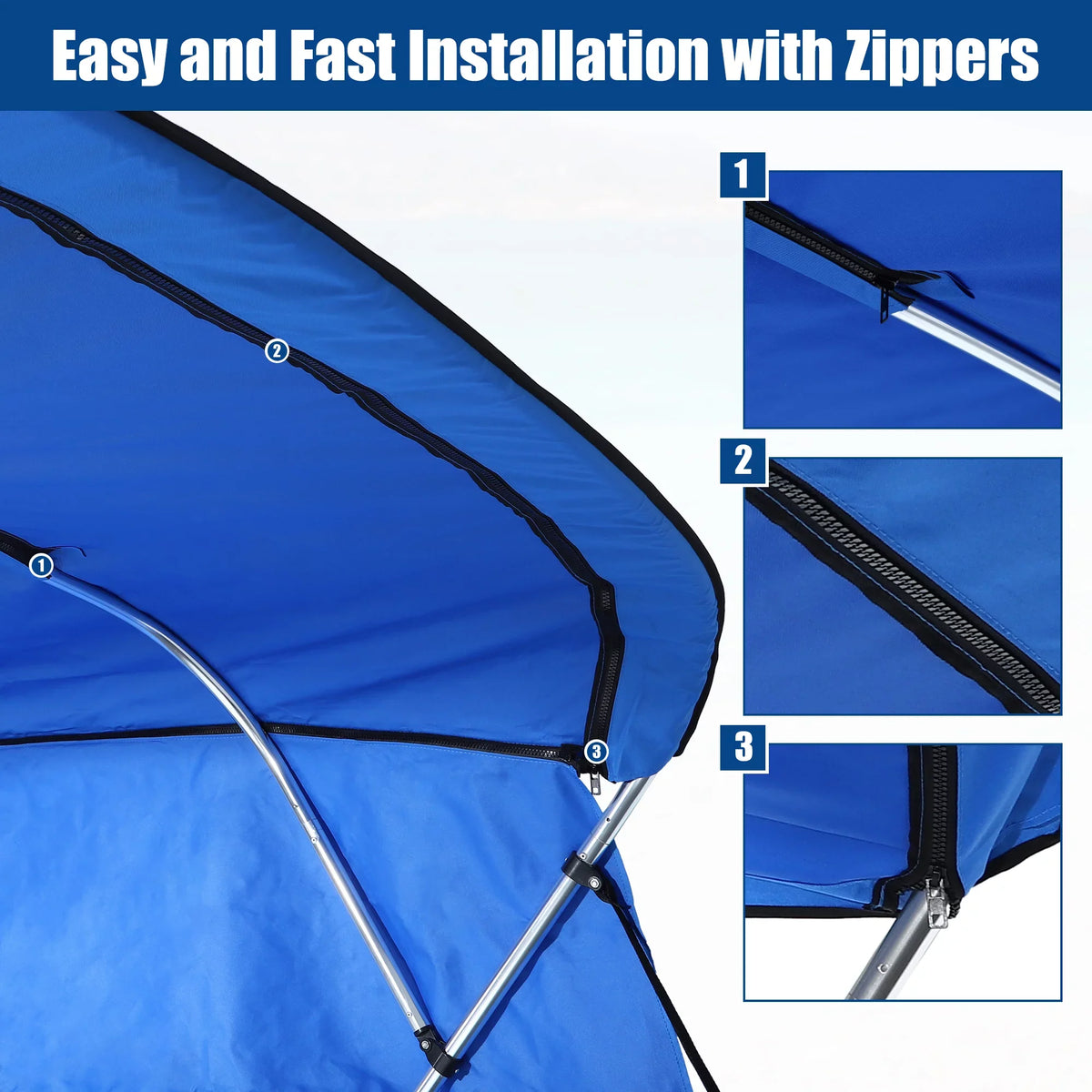 Unique Bargains 600D 4 Bow 8'L x 54"H x 67"-72"W Bimini Top Canvas wrap with Detachable Side Blocks Storage Boot Blue