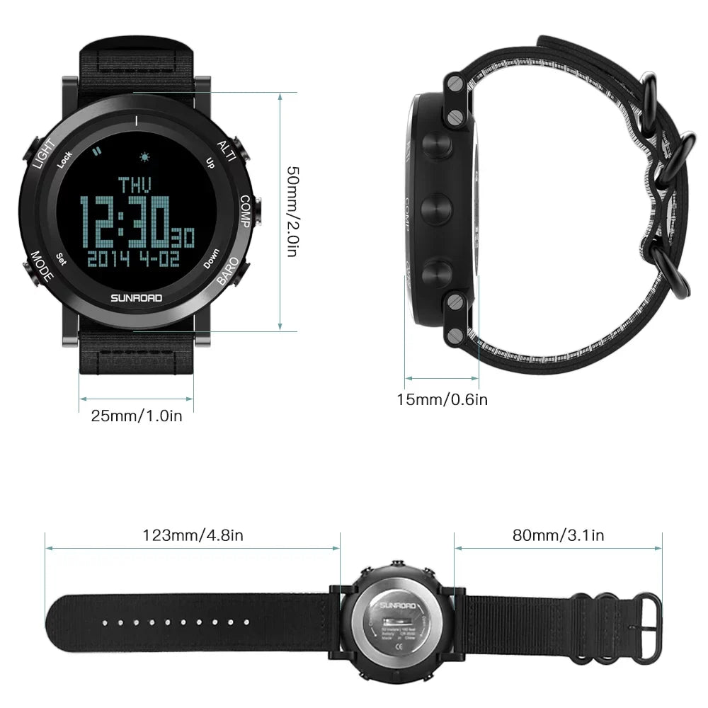 SUNROAD Barometer Altimeter Compass Thermograph elements Forecast Men Watch 50meters moisture-immune Multifunctional Sports Watch for Mountaineering Running Trekking Camping