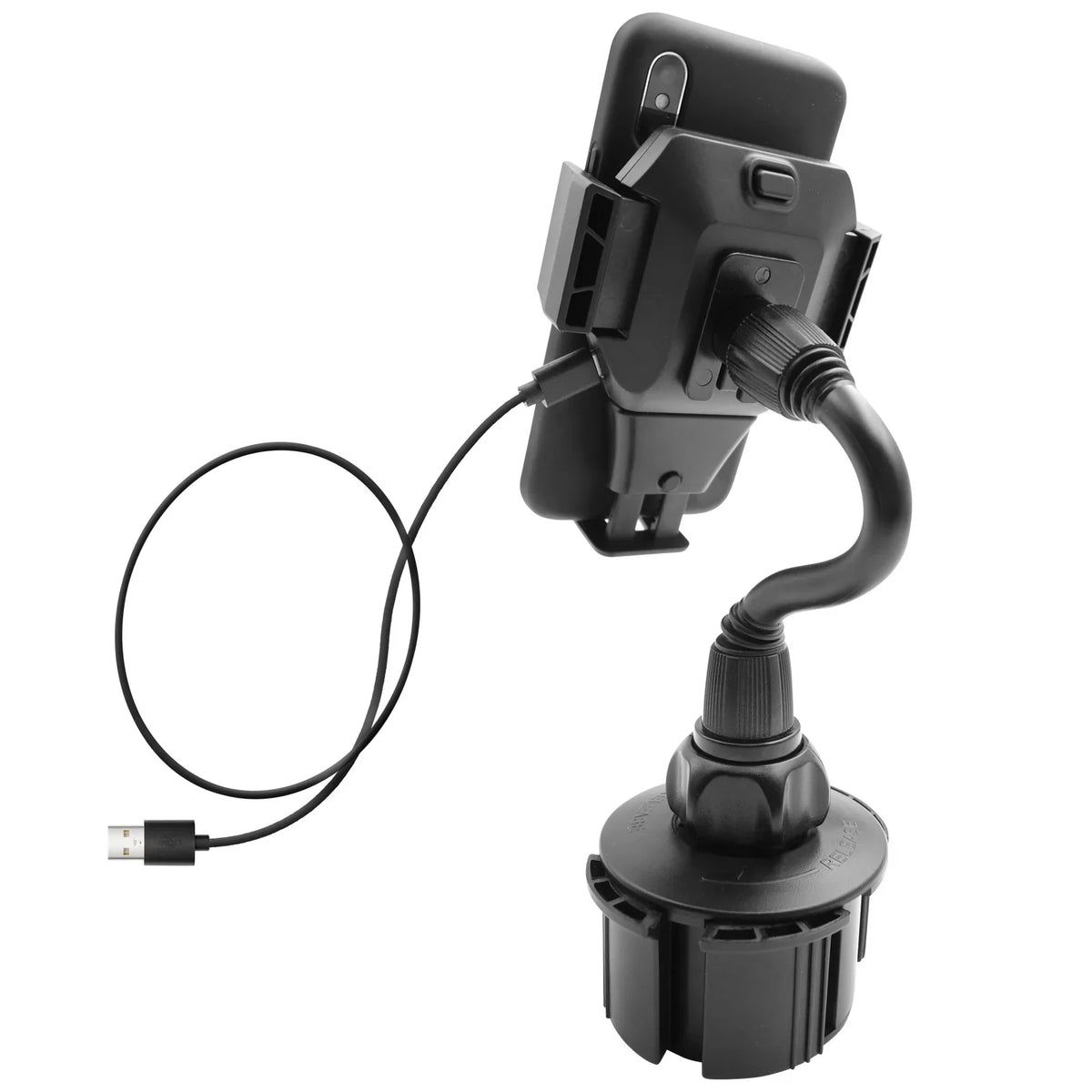 Macally Car Cup Holder Smartphone Mount with Wireless Qi Charger for  iPhone 14 13 X Pro Max mini SE 8 Plus,  Galaxy Note S23 S22 Ultra Plus 5G, Tablets 10.5" Wide