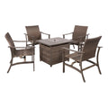 5 Piece Patio Furniture Set with Fire Pit Table, 4 Wicker Rocking Motion Chairs & 33.8"x27.2" 15000 BTU Propane Gas Firepit Table, All-climate Outdoor Conversation Set for Yard Garden Deck