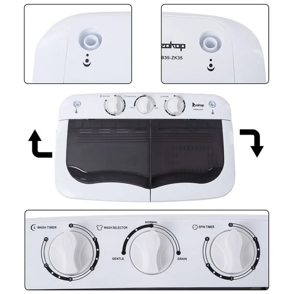SYTHERS Semi-Automatic Washing Machine 14.3lbs, Mini 7.7lbs Washer Machine with 6.6lbs Spinner, Twin Tub Washer Combo with Drain Pump, for Dorms Apartments