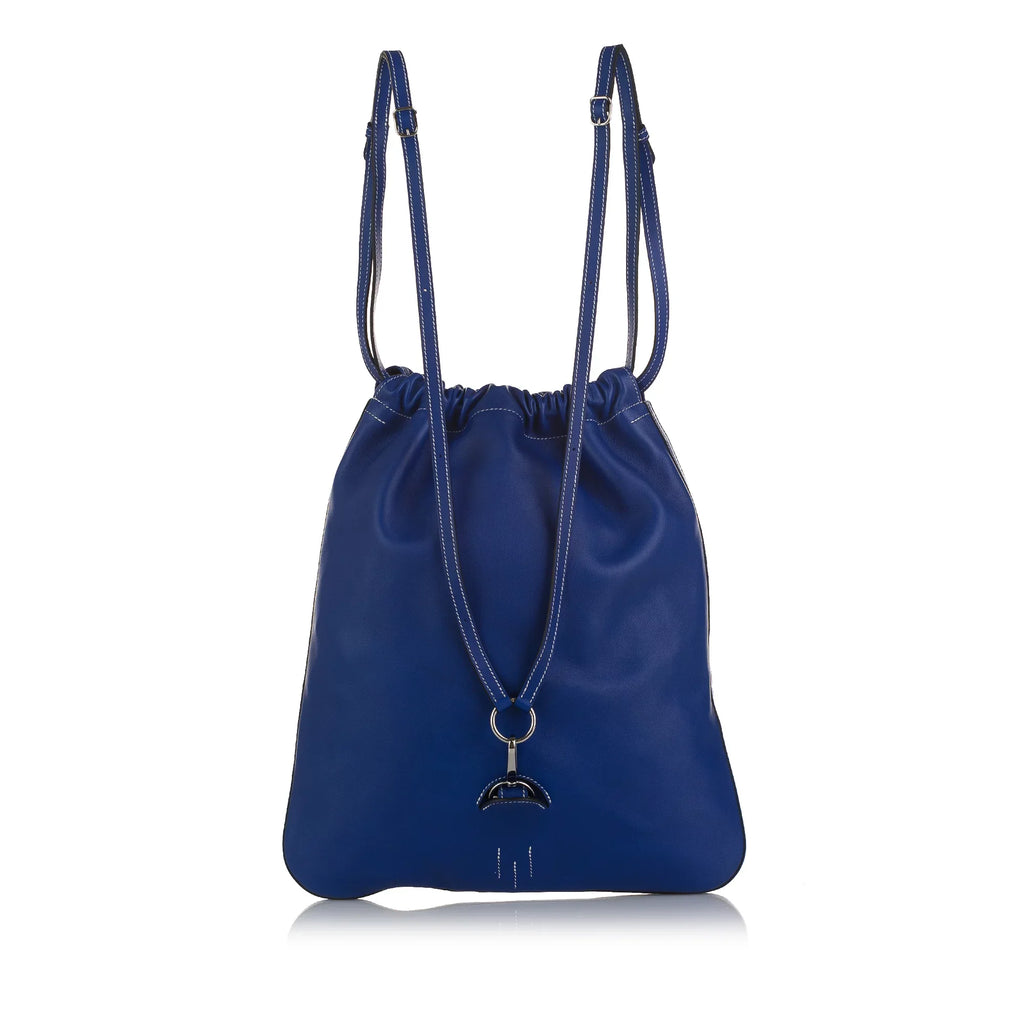 Pre-Owned Authenticated Hermès Cheri Bridado Backpack Calf Leather Blue Unisex (Like New)
