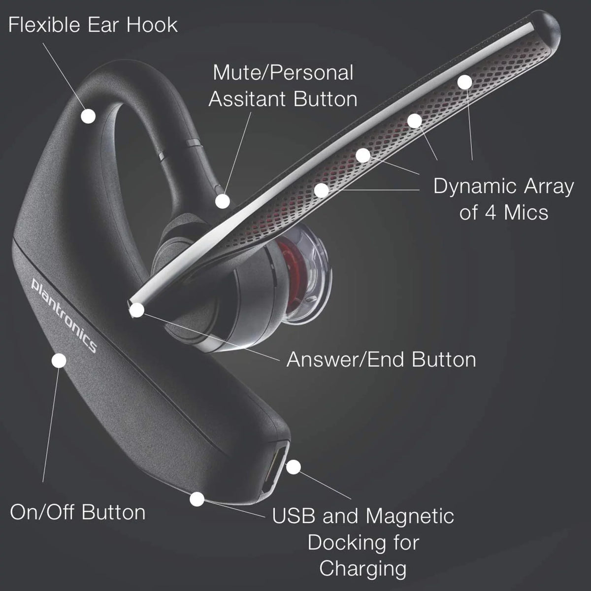 Plantronics Voyager 5200-UC Bluetooth Headset - 206110-01 - suitable with Smartphones, PC, MaC, Softphones, Tablets