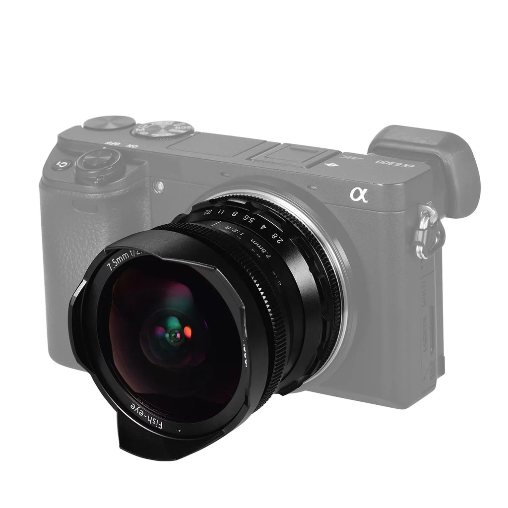 Andoer Andoer 7.5mm F2.8 Manual Focus Fisheye Lens 180° Ultra Wide Angle Large Aperture E-Mount Lens suitable with APS-C Frame Camera A6600 A6100 A6400 A6500 A6300 A6000 5100 A77II