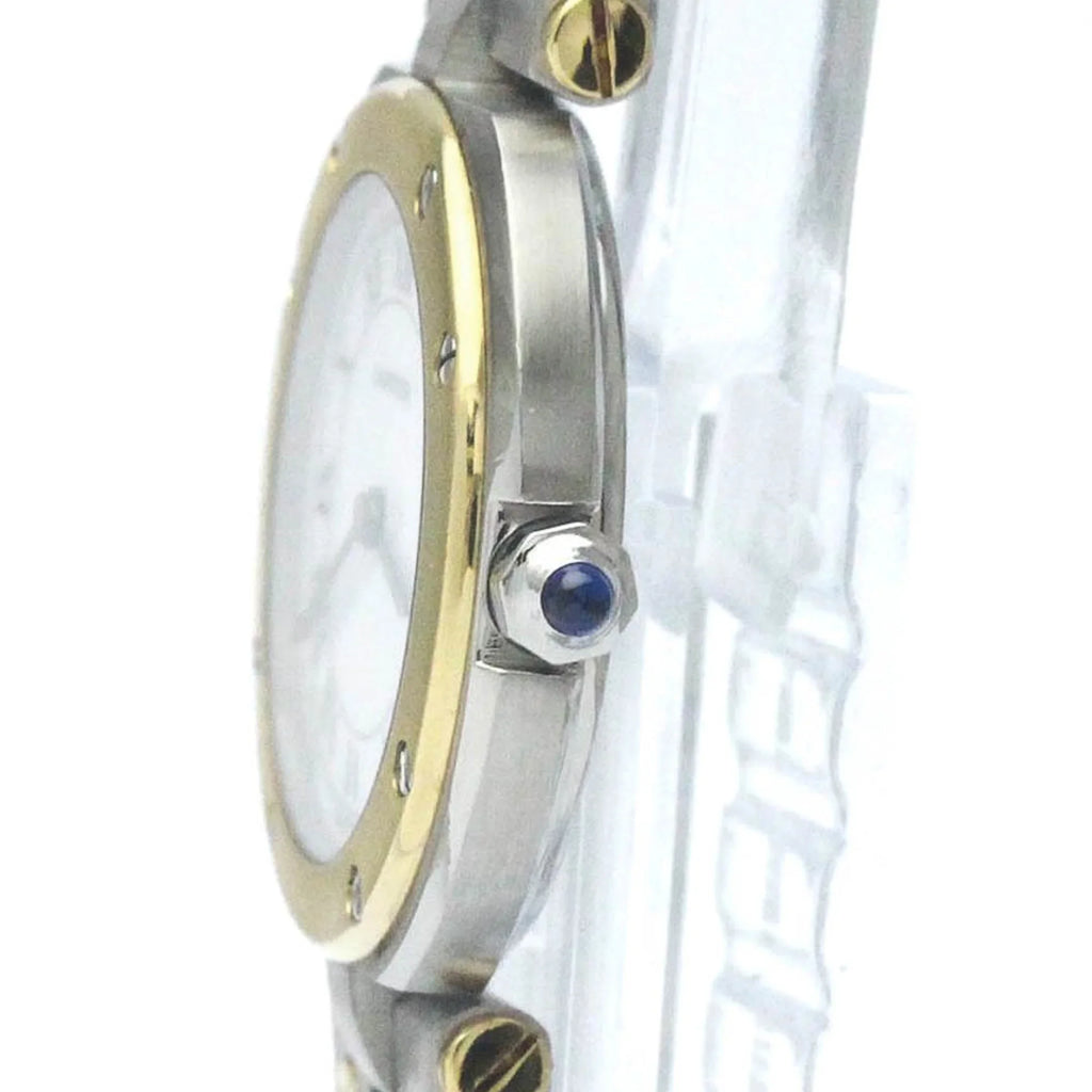 Pre-Owned Polished CARTIER Santos Round 18K Gold Steel Quartz Ladies Watch BF568475 (Good)