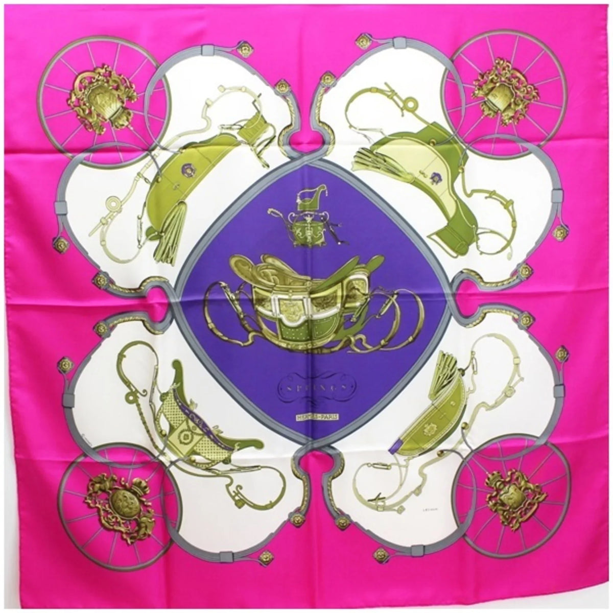 Pre-Owned Hermes Scarf Carre 90 "SPRINGS" Springs Pink HERMES | For Ladies (Good)