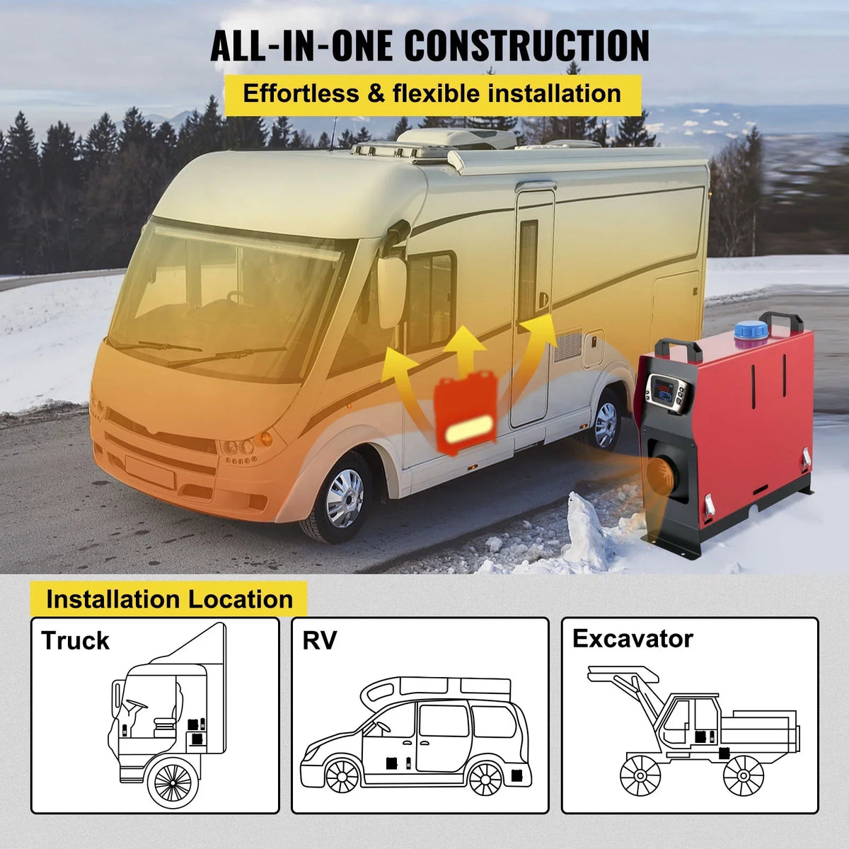VEVORbrand Diesel Air Heater All in One 12V 8KW, Diesel Parking with LCD Switch, Silencer, Wireless Control and One Air Outlet for Car, Bus, Truck, craft Trailer Motorhomes Engineering Vehicles