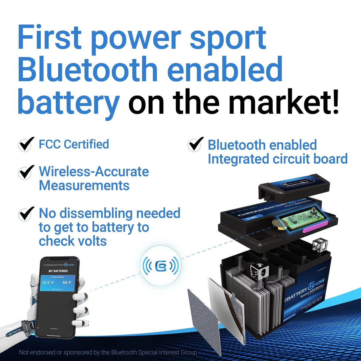 Chrome Battery Now YTX20HL-BS Intelligent Wireless Smartphone Connectivity AGM Battery for Personal Watercraft - Brp (sea-doo) 1500 Gti, Gtr, Gts, Gtx, Rxt, Rxp, Wake Years (2016 - 2019)