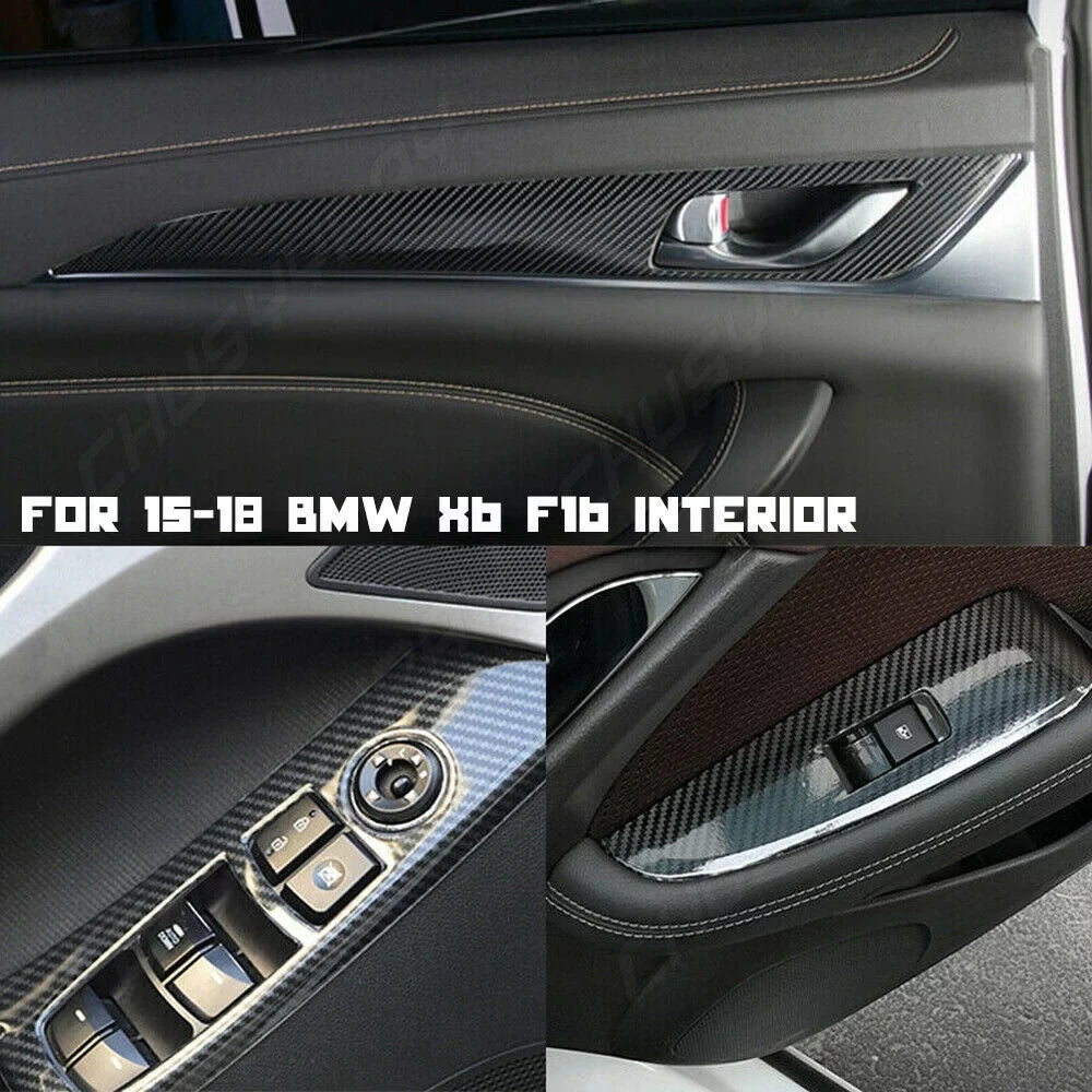 For  X6 F16 2015 2016 2017 2018 Black Interior protector Trim  5D Carbon Fiber （For left-hand drive vehicles）