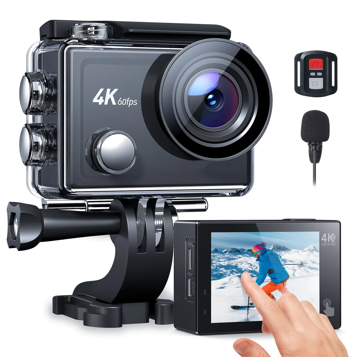 WF Action Cam 4K 60FPS 24MP Sport Camera 40M Underwater Camera Waterproof with Touch Screen Vlog Camera EIS Remote Control  170° Wide Angle