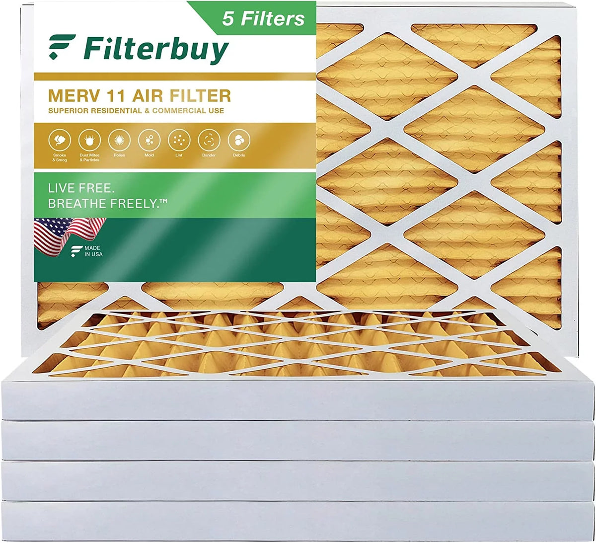 Filterbuy 16x36x2 MERV 11 Pleated HVAC AC Furnace Air Filters (5-Pack)