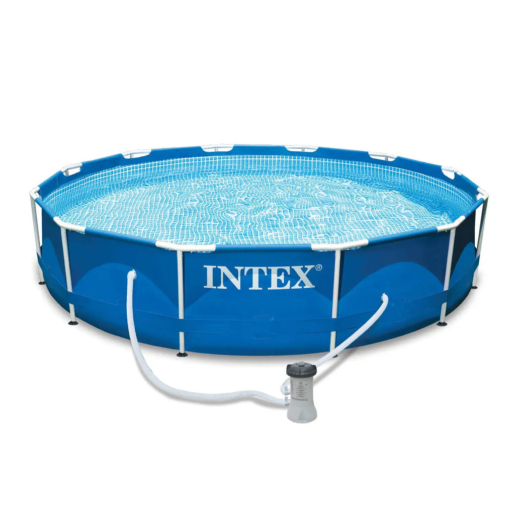 Intex Metal Above Ground Pool w/ Pump, Filter Cartridge 6 Pack, and protector