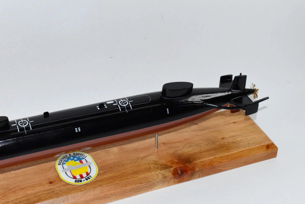 Russell SSN-687 Submarine Model, US Navy, Scale Model, Mahogany, Sturgeon Class. USS Richard B