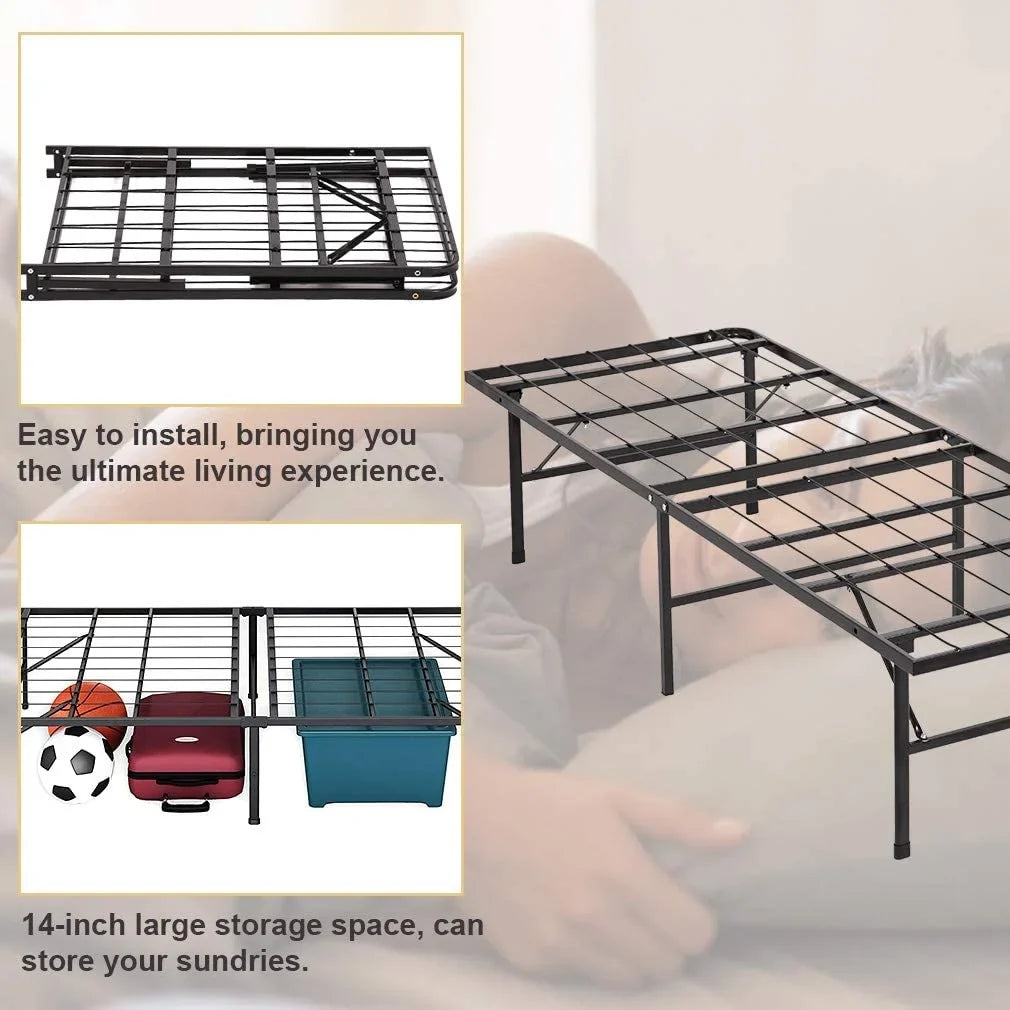 Twin Bed Frame Metal Platform Bed Frame Twin Size 14 Inch Mattress Foundation Box Spring Replacement Heavy Duty Steel Slat Easy Assembly Noise-Free,Black