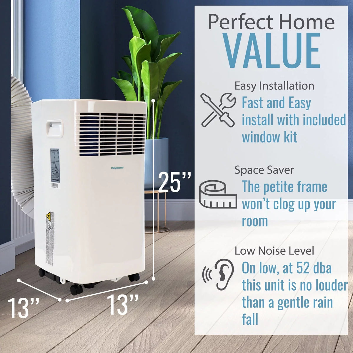 Ft.. Keystone 5,000 BTU 115V Portable Air Conditioner with I Sense Remote Control for a Room up to 250 Sq