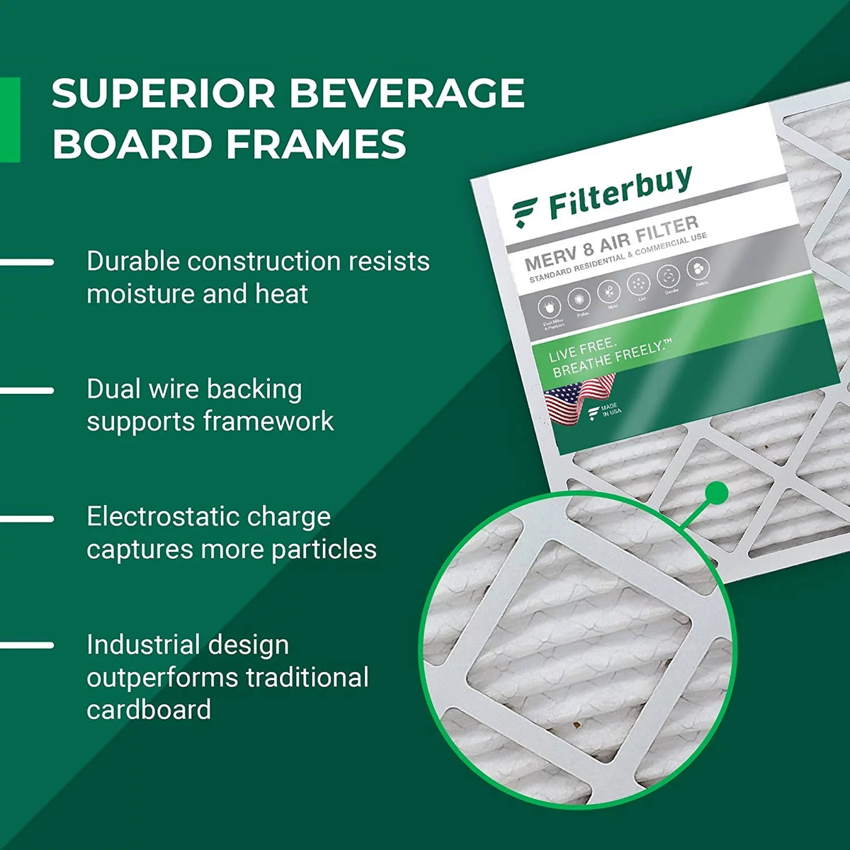 Filterbuy 15x20x1 MERV 8 Pleated HVAC AC Furnace Air Filters (6-Pack)