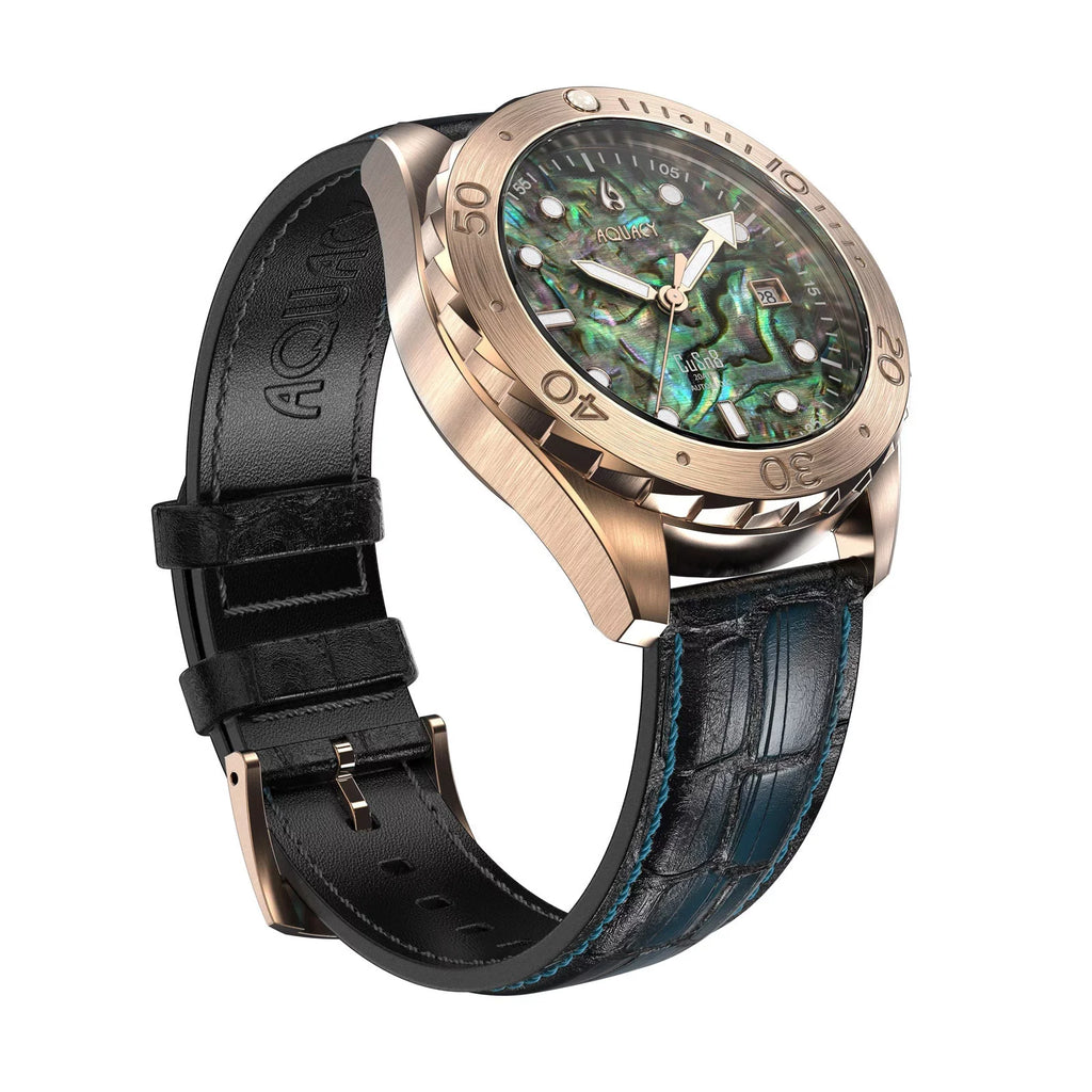 Aquacy Bronze CuSn8 Abalone Automatic Diver Watch BR.AB.8215.L - Screw Down 316L Stainless Case Back - 200M liquid Resistance - 40 Hours Approx Power Reserve Dive Swimming Wrist Watches For Men