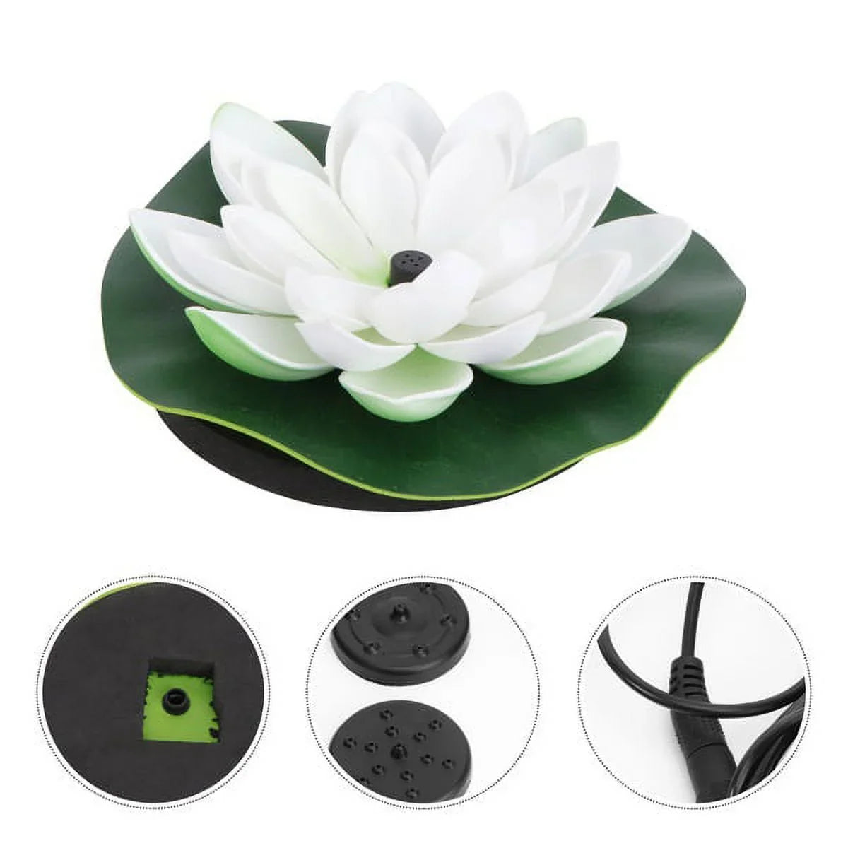 HOTBEST Solar-powered Waterproof Lotus Lamp Lotus Fountain Novel Fish Pond Fountain Garden Decor liquid Lily Bird Bath Fountain(White)