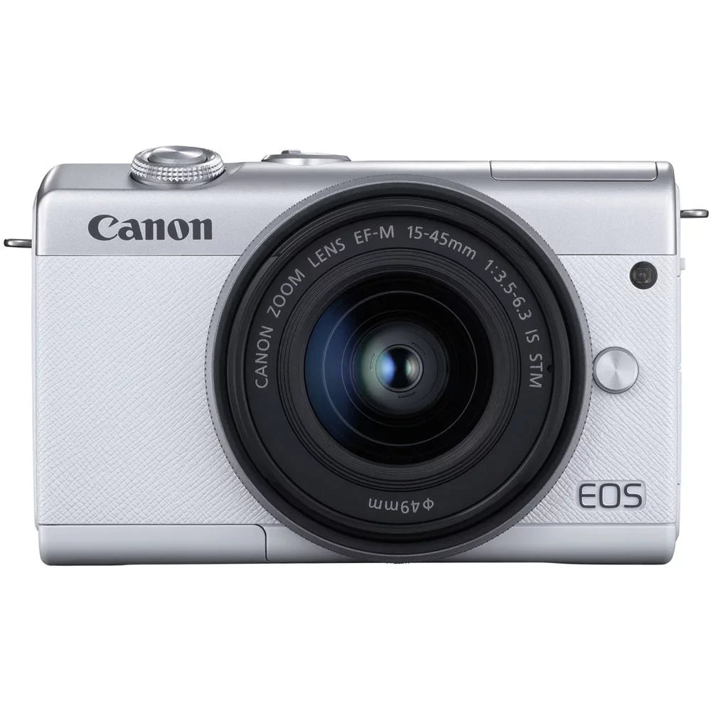 EOS M200 Mirrorless Camera with 15-45mm and 55-200mm Lenses (White) (3700C009) + 64GB Card + Charger + LPE12 Battery + Card Reader + Corel Photo Software + HDMI Cable + Case + More