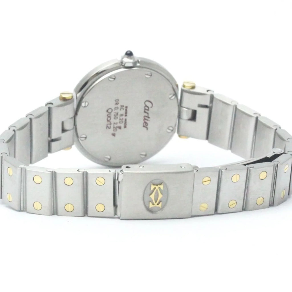 Pre-Owned Polished CARTIER Santos Round 18K Gold Steel Quartz Ladies Watch BF568475 (Good)