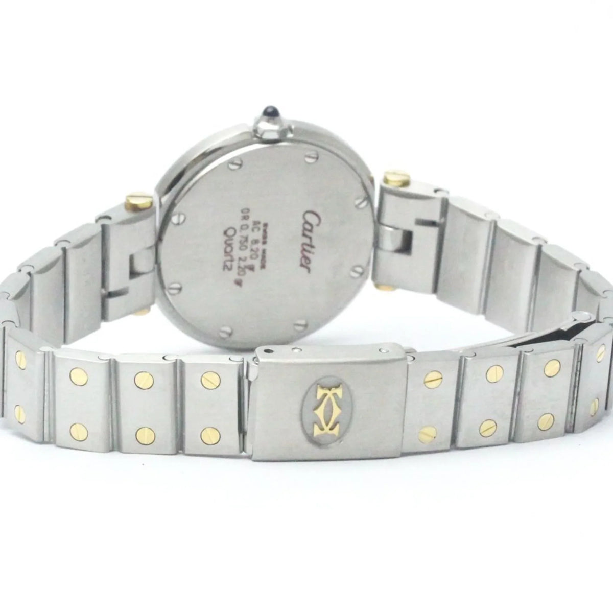 Pre-Owned Polished CARTIER Santos Round 18K Gold Steel Quartz Ladies Watch BF568475 (Good)