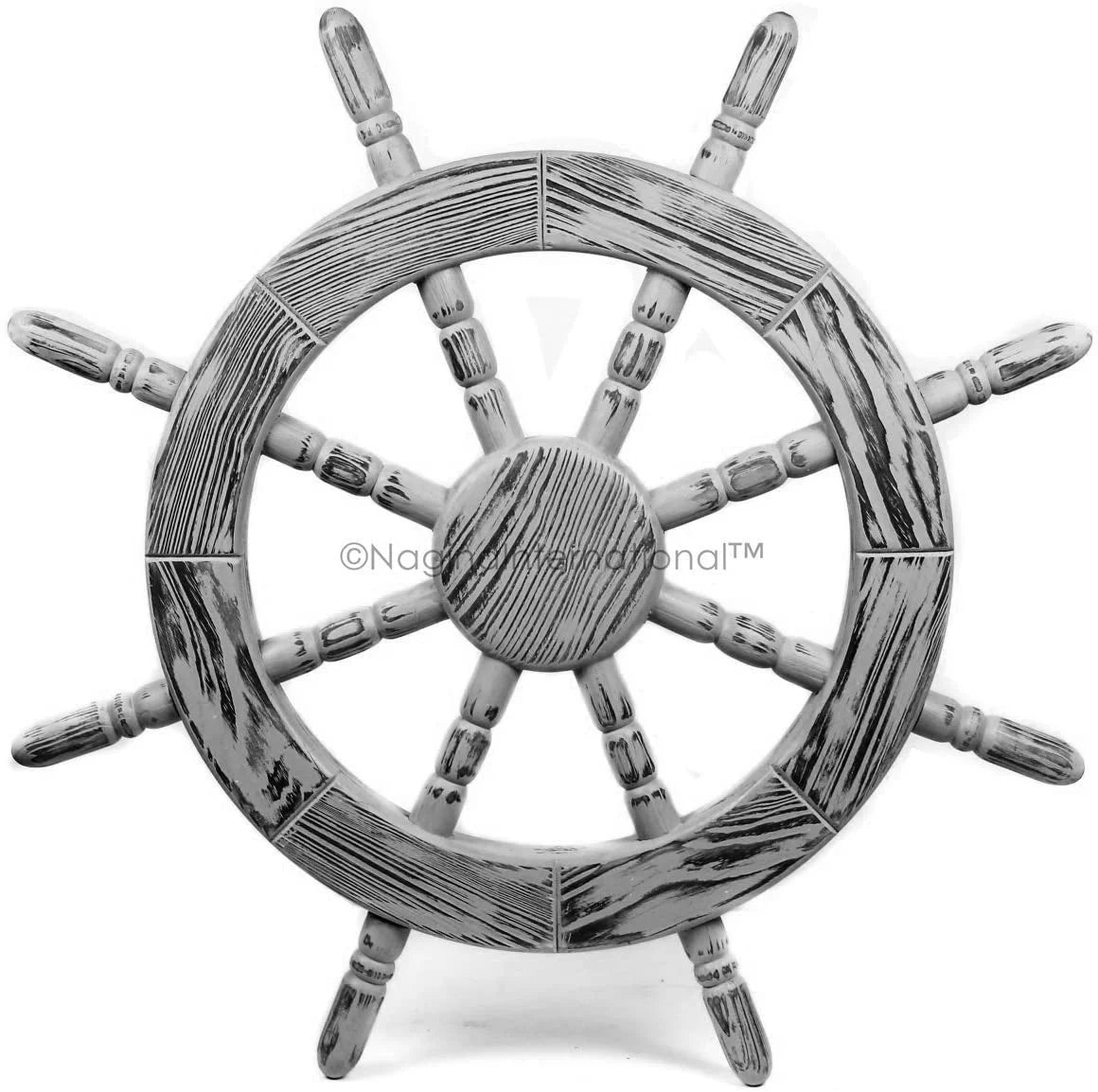 Nagina International Rustic Antique Beautiful Wall Decor Handcrafted Pine Nautical Ship Wheel | Maritime Exclusive Wall Decor (24 Inches, Junky Black)