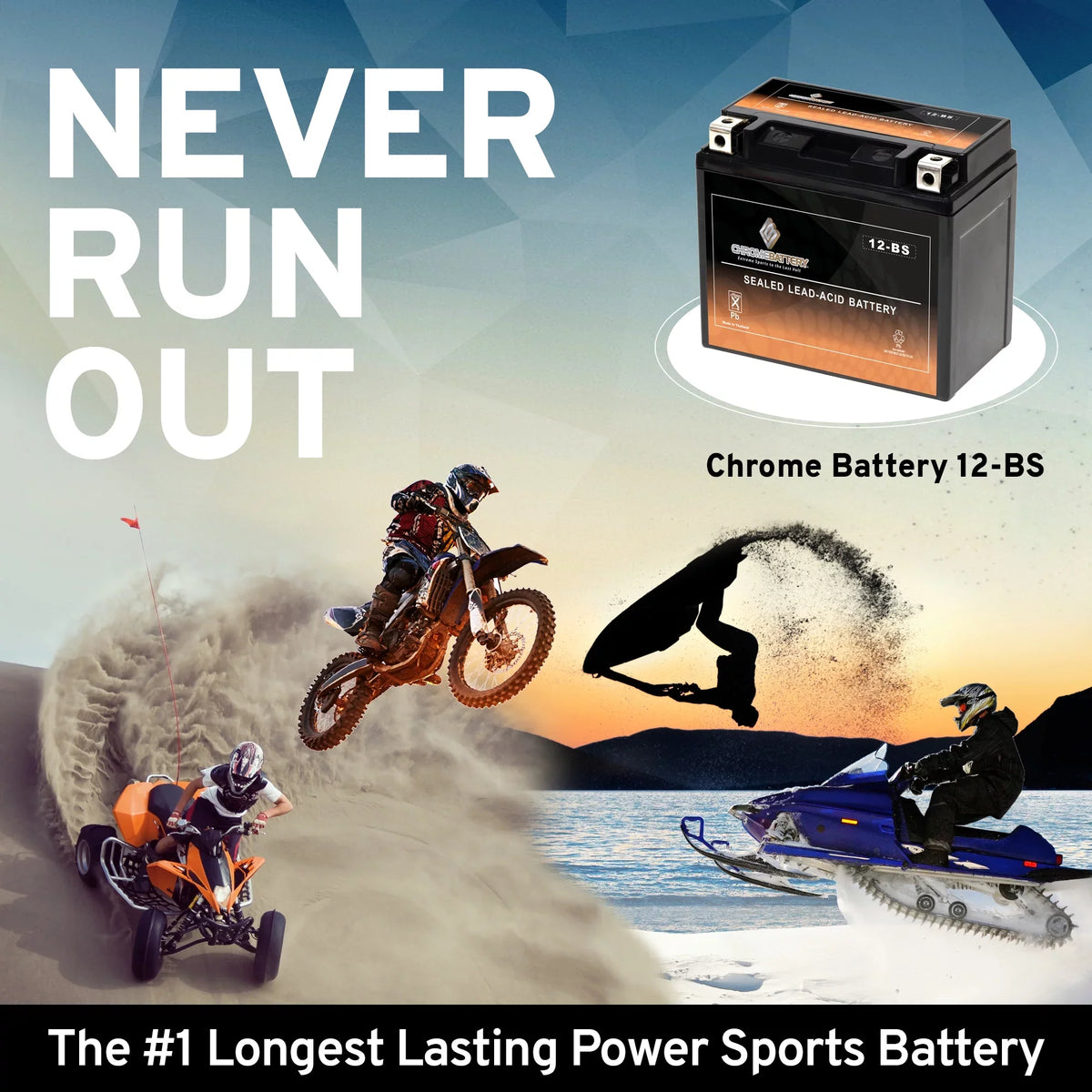 Chrome Battery Ytx12-bs (12-bs 12 Volts,10 Ah, 180 Cca) Motorcycle Battery for Suzuki 1000cc Gsx-r1000 2003