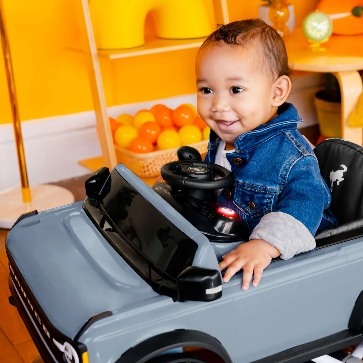 Bronco 4-in-1 Blue Grey Baby Activity Walker with 4 Ways to Play by Bright Starts, Unisex, Newborn +