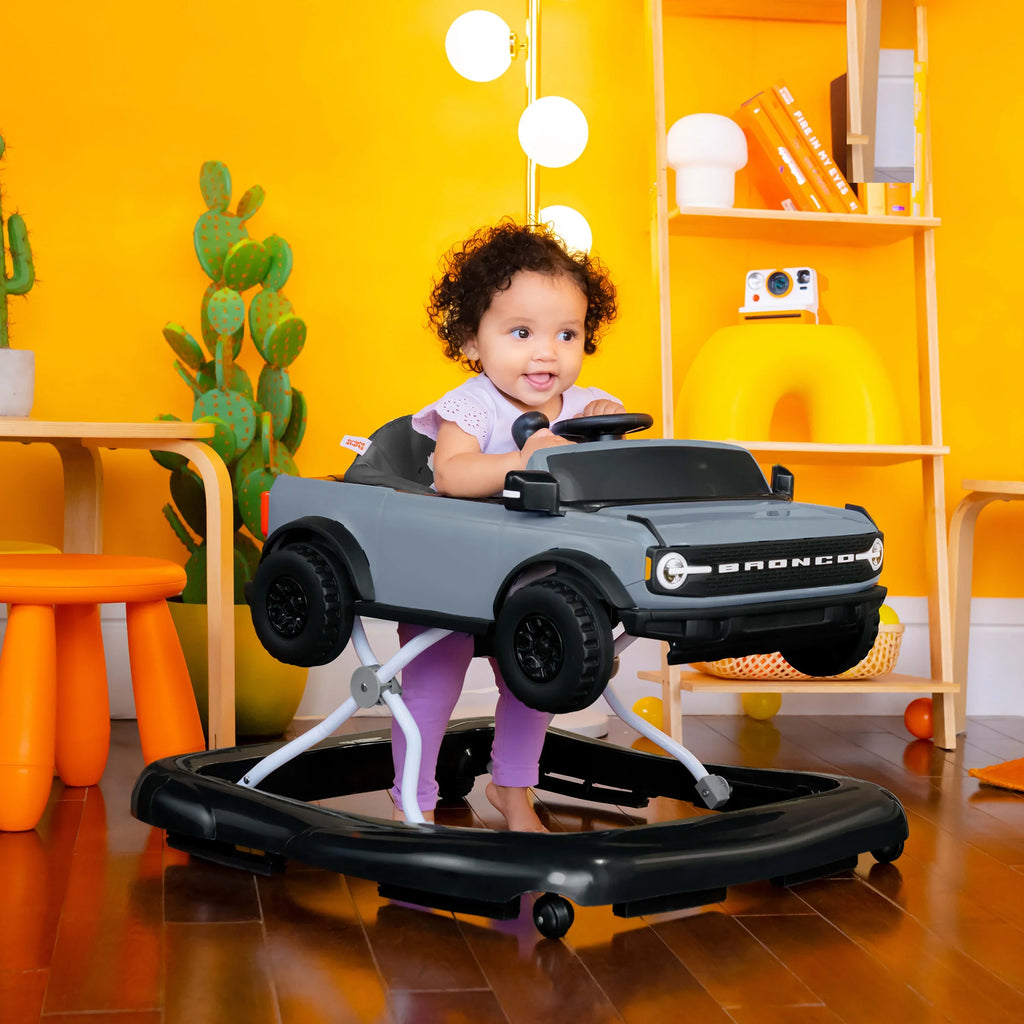 Bronco 4-in-1 Blue Grey Baby Activity Walker with 4 Ways to Play by Bright Starts, Unisex, Newborn +