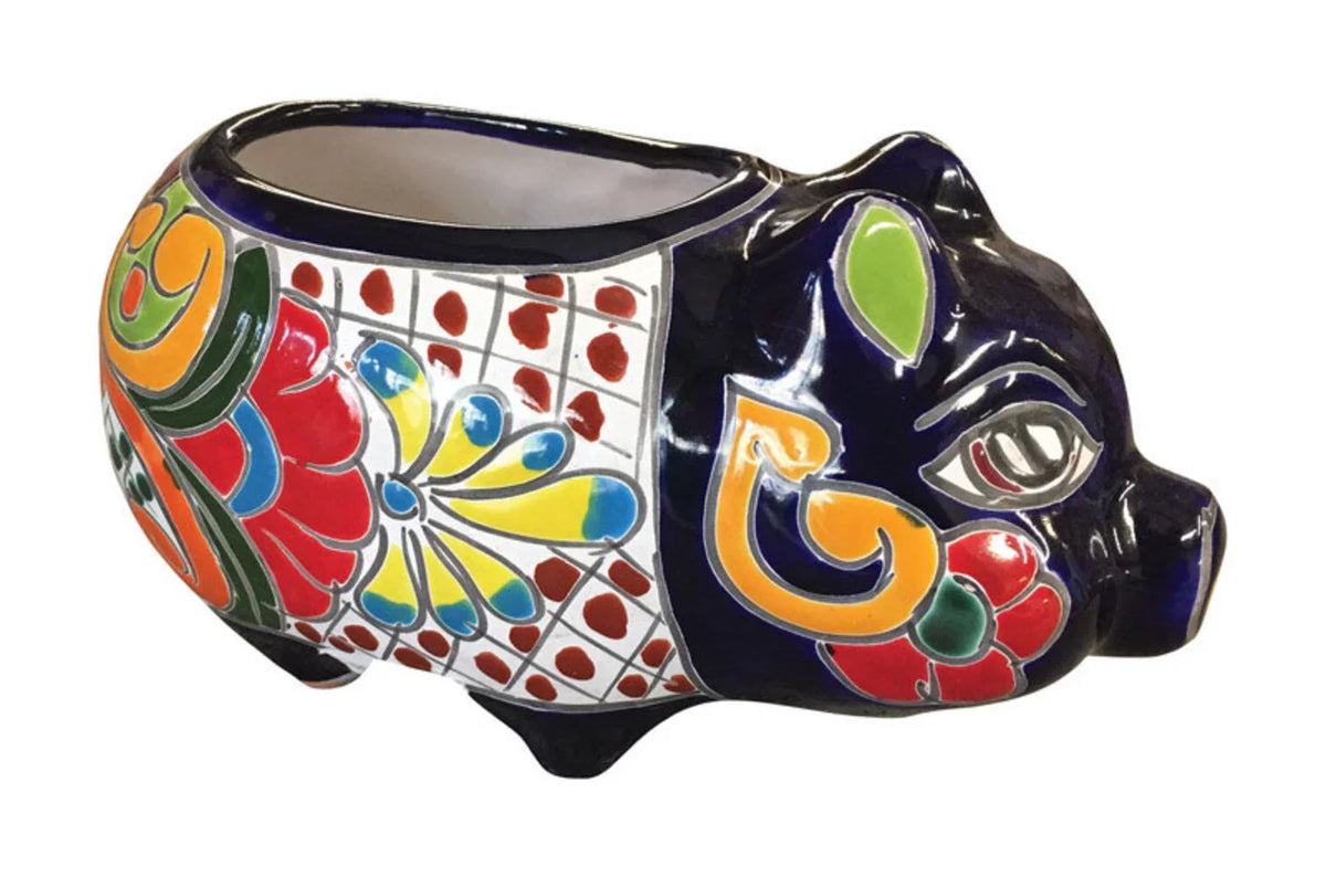 W Ceramic Pig Planter Multicolored. H X 9 in. Avera Products Talavera 6 in